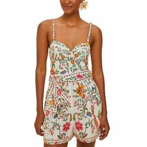 FARM Rio Cream Floral Embroidered Romper with Pink, Orange & Green Accents